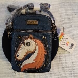Chala Navy Convertible Bag with Horse Accent. NWT